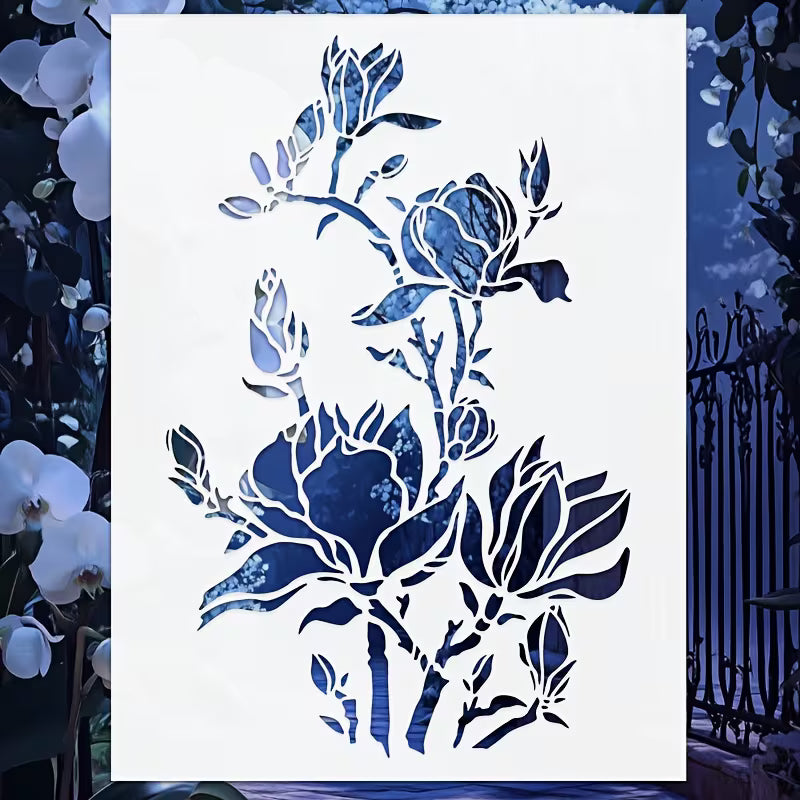 Blue Magnolia Floral Stencil
