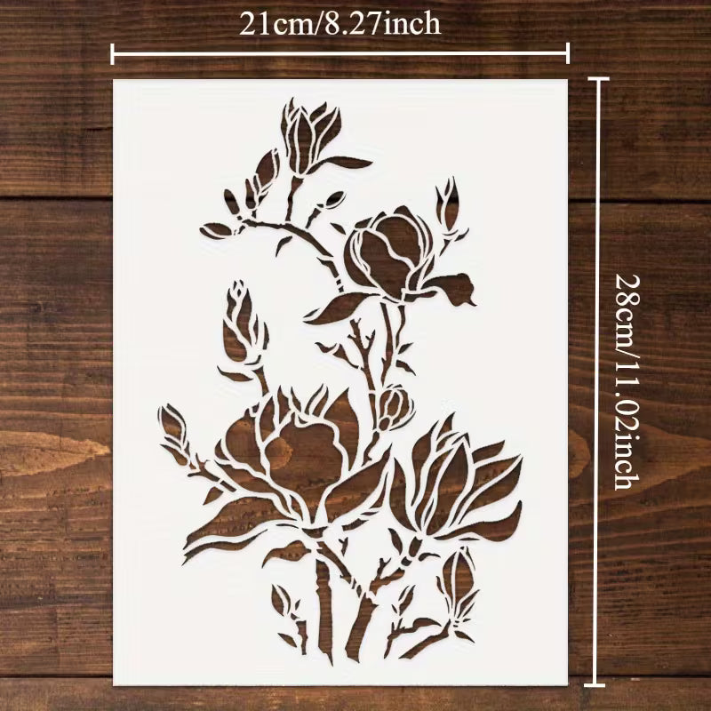 Blue Magnolia Floral Stencil
