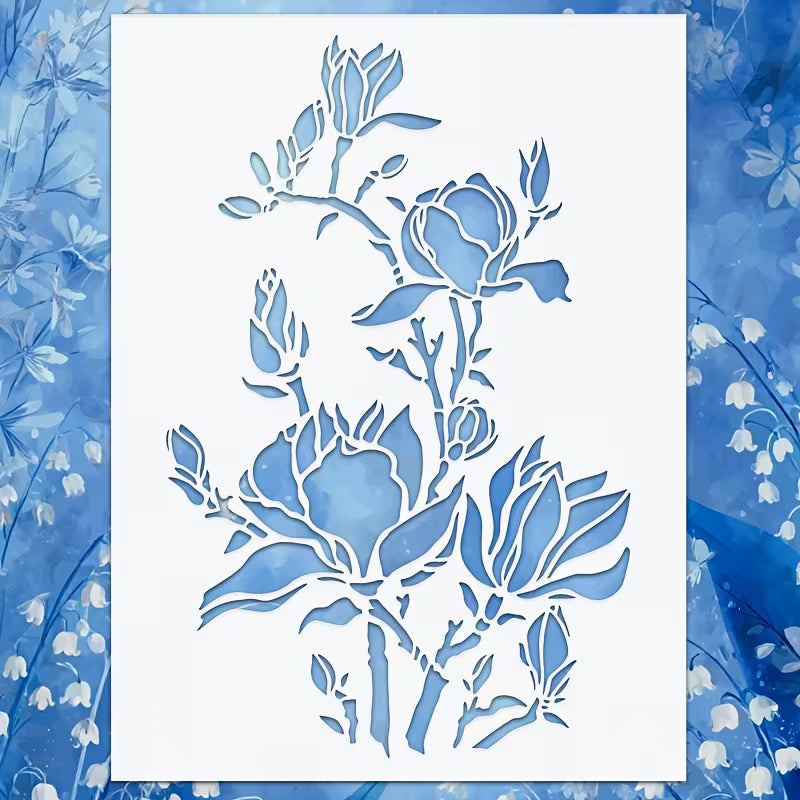 Blue Magnolia Floral Stencil
