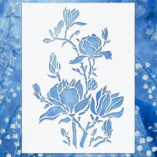 Blue Magnolia Floral Stencil