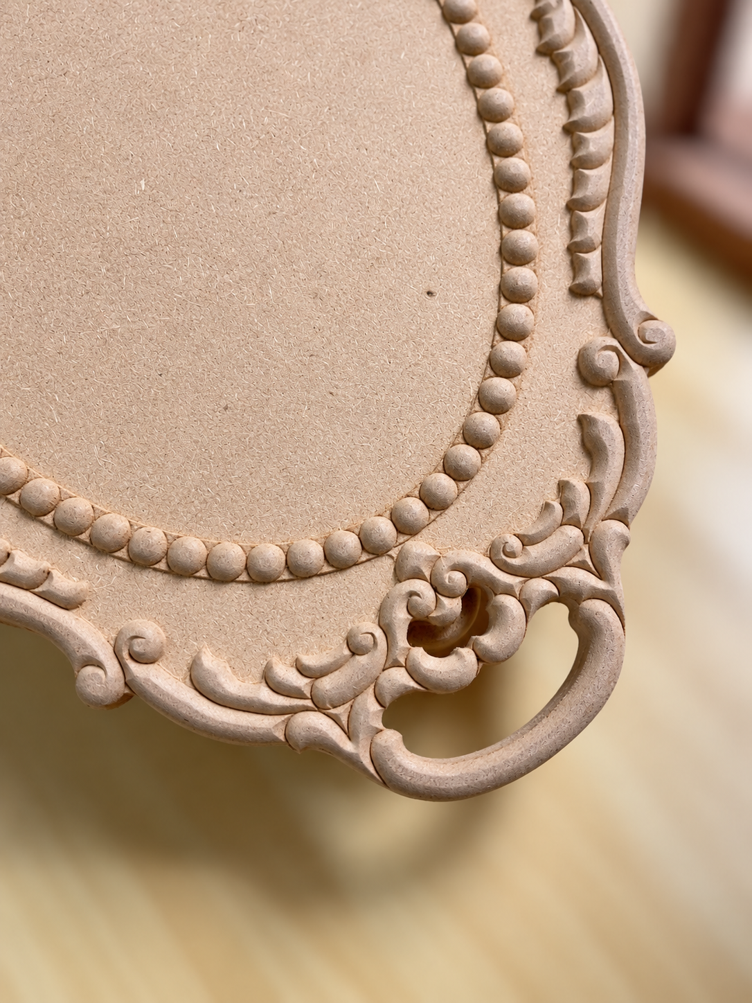 Ornate Oval MDF Decorative Table Riser with Handles – 12" × 19"