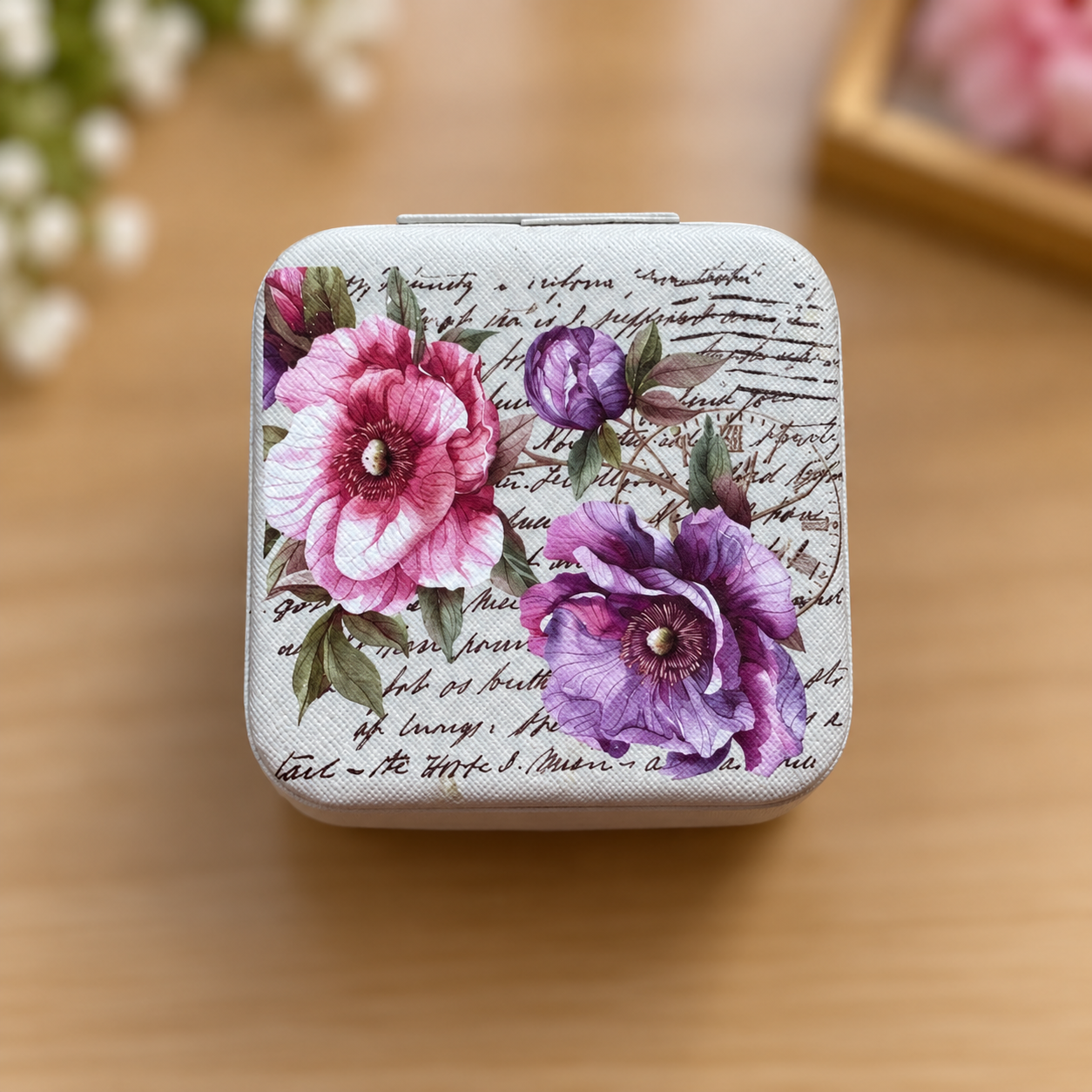 Vintage Botanical Travel Jewelry Box – Pink & Purple Floral Print
