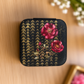 Midnight Rose Travel Jewelry Box – Black & Gold Floral Design