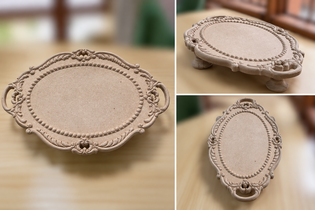 Ornate Oval MDF Decorative Table Riser with Handles – 12" × 19"