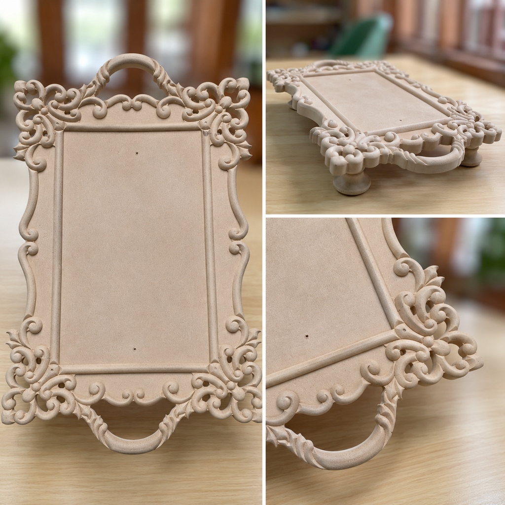 Ornate Rectangular MDF Decorative Table Riser with Handles