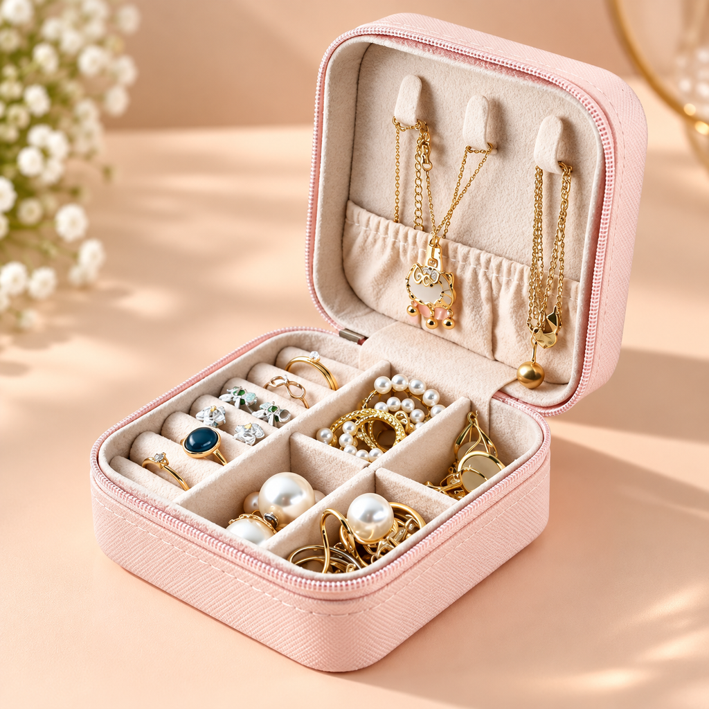 Vintage Rose Newspaper Travel Jewelry Box – White Floral Design