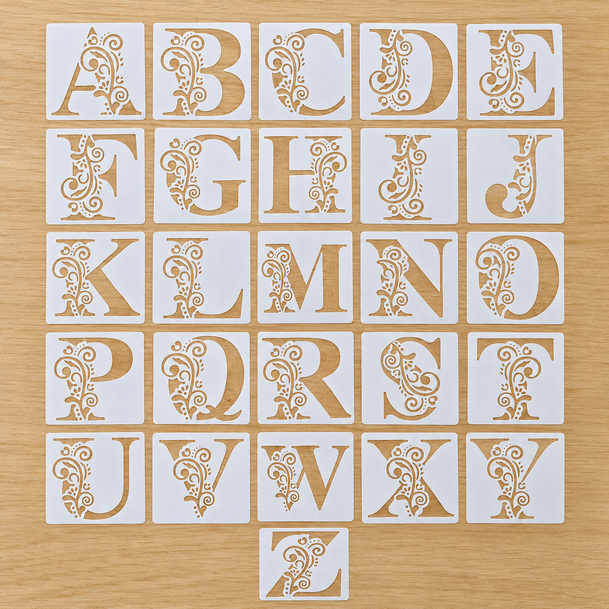 Floral alphabet stencils-26 pcs
