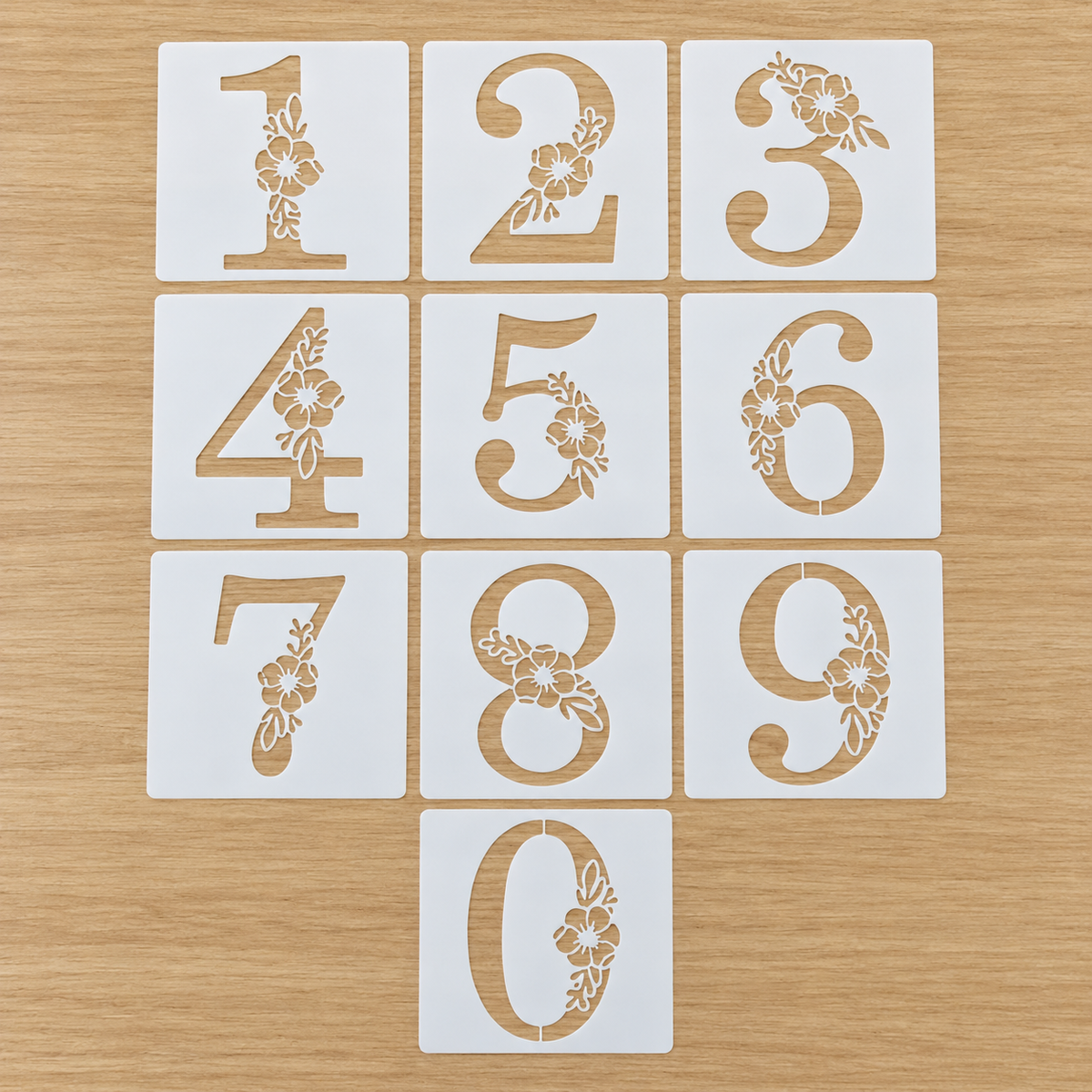 Floral numbers stencils-10 pcs