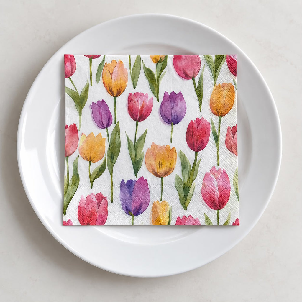 Watercolor Tulip Garden Decoupage Napkin
