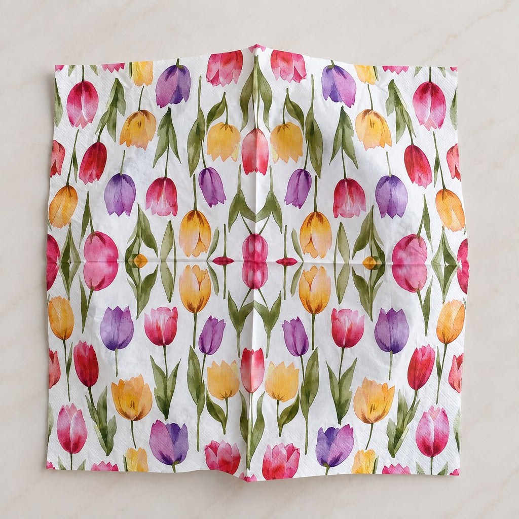 Watercolor Tulip Garden Decoupage Napkin