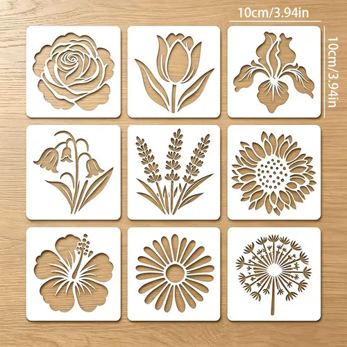 Floral Stencil Set - 9 Pieces