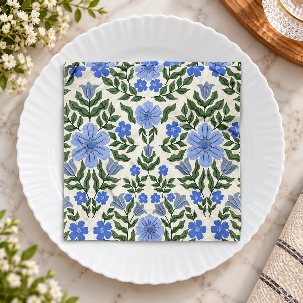 Blue Floral Decoupage Napkin