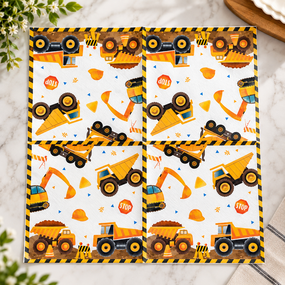 Construction Vehicles Decoupage Napkin